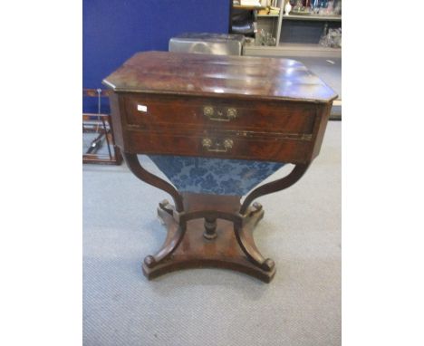 A Victorian mahogany sewing table having two inset drawers and quatrefoil base, 30 1/4"h x 23 1/2"w, and a mixed lot to inclu