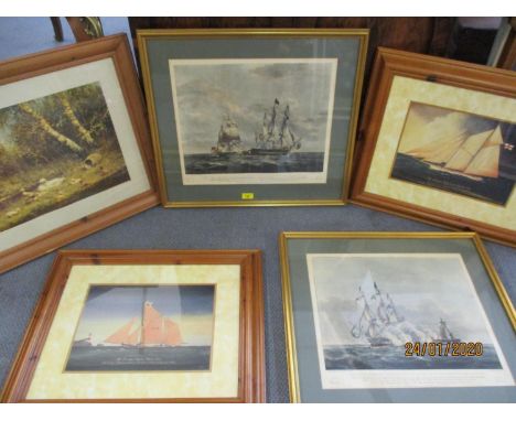 Mixed prints to include two engravings by R &amp; D Havell, drawn and etched by N Pocock depicting the Java ship 