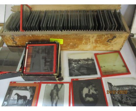 Magic Lantern slides and glass plates to include interior scenes, paintings of fishing villages and others 