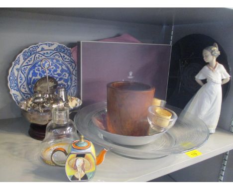 A mixed lot to include Christofle silver plate, Nao figure, place mats in an Asprey box and other items 