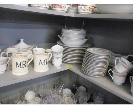 A late 20th century Crown Ming part dinner and part tea service, together with modern mugs to include two Emma Bridgewater To