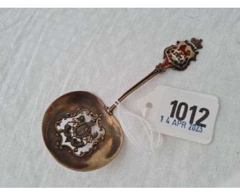 A Sterling silver and enamel decorated caddy spoon, 4” long