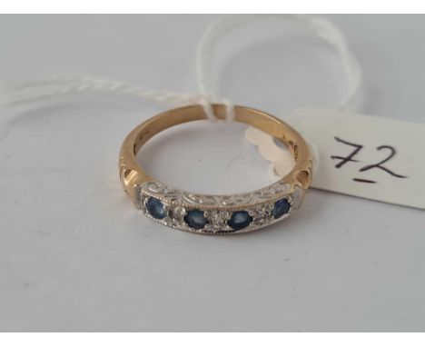 A sapphire &amp; diamond half hoop vintage 9ct ring size Q