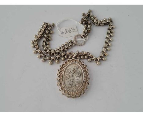 A large Victorian silver locket on silver collar 40g