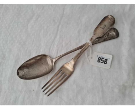 A Georgian Exeter table spoon 1810 by WW and a table fork, London 1830, 130g