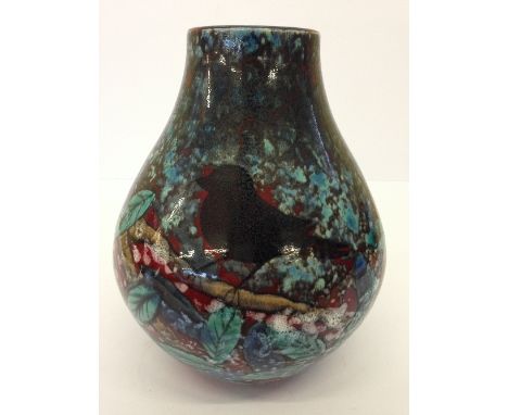 A Poole Pottery unique Studio piece decorated in the bird in tree pattern thrown by Alan White decorated by Lorna Whitmarsh c