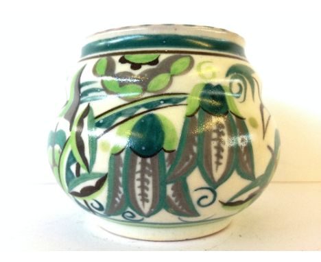 A Poole Pottery Art Deco vase, shape 334, decorated in the GFO pattern by Hilda Hampton (5 inches).