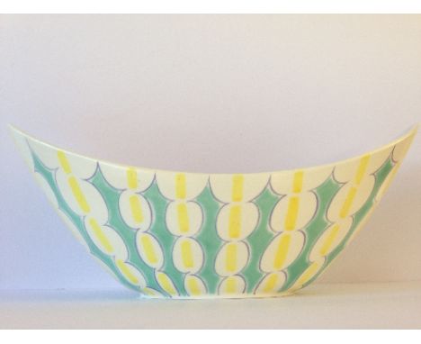 A Poole Pottery Freeform contemporary flower arranging bowl, decorated in the PS pattern (13.75 inch diameter).