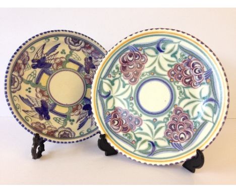 A Carter Stabler Adams Limited Poole Pottery dish, decorated in the FX pattern by Nellie Bishton (8 inches) together with a p