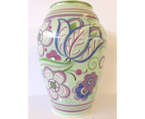 A Poole Pottery vase, shape 599, decorated in the DR pattern by Eileen Prangnell (8.5 inches).