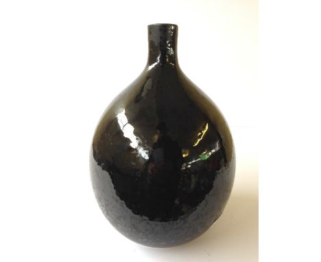 A modern Poole Studio Limited Edition black glazed flask shaped vase by Alan White (9 inches).