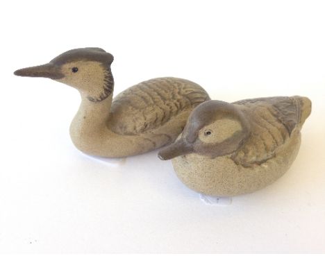 A Poole Pottery Barbara Linley Adams stoneware model of a Grebe Decoy Duck together with another modelled as a Teal.