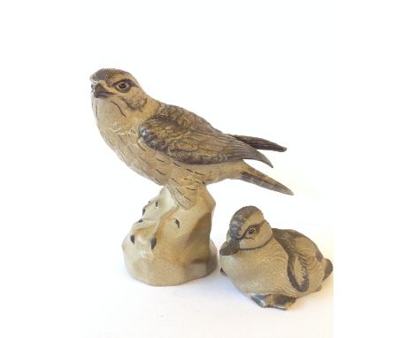 A Poole Pottery Barbara Linley Adams stoneware model of a Merlin together with a Duckling.