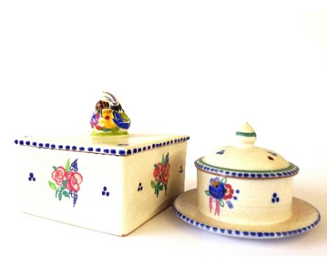 A Carter Stabler Adams red bodied Poole Pottery square honey box and lid, decorated in the WV pattern by Hilda Hampton togeth