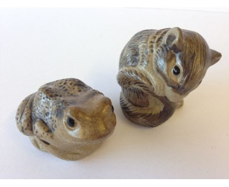A Poole Pottery Barbara Linley Adams stoneware model of a Field Mouse together with a Toad.