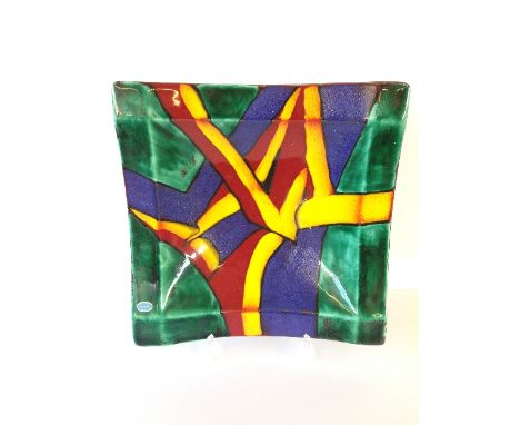 A large Poole Pottery Living Glaze square dish, decorated in the Graffiti pattern (16.5 inches).