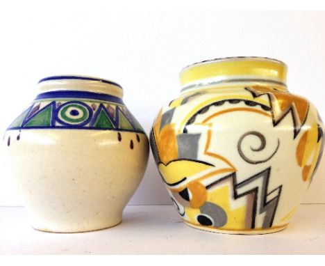 An Art Deco Poole Pottery squat vase, decorated in the YE pattern by Iris Skinner (originally Lot 284 Christies August 1999 S