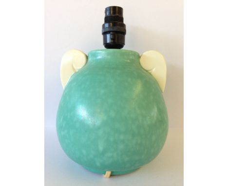 A Poole Pottery Art Deco lamp base, shape 768-A, with twin lug handles, decorated in a shagreen and magnolia glaze (6.5 inche
