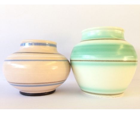 A Poole Pottery Picotee glaze globular vase, shape 959, decorated in tones of green (4.75 inches) together with another, shap