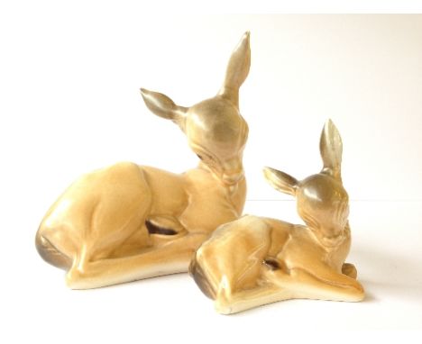 A Poole Pottery model of a large gazelle designed and modelled by Marjorie Drawbell circa 1948, shape 8062 together with the 