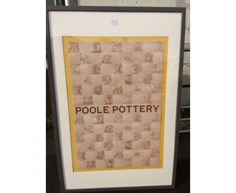 A framed and glazed Poole Pottery poster depicting images of tearoom tiles. 