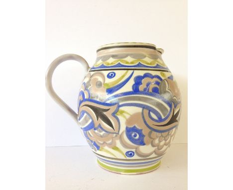 A Carter Stabler Adams Limited red bodied Poole Pottery jug, shape 303, decorated in the CU pattern by Eileen Prangnell (7 in