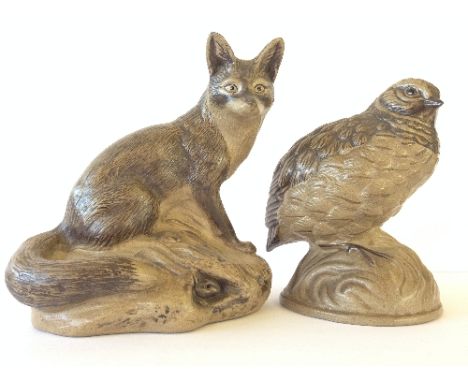 A Poole Pottery Barbara Linley Adams stoneware model of a Quail together with a Fox.