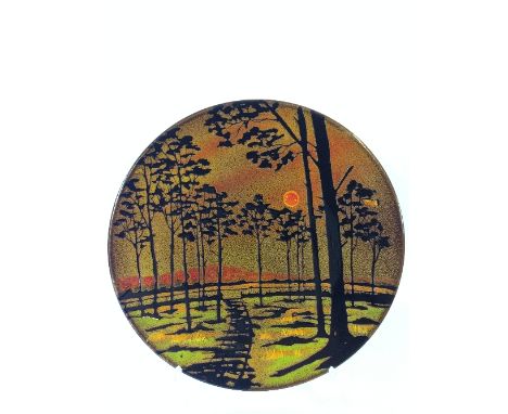 A Poole Pottery Aegean dish, shape 5, decorated by Leslie Elsden in a moonlit landscape design.