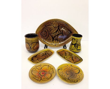Seven various Poole Pottery Aegean items.