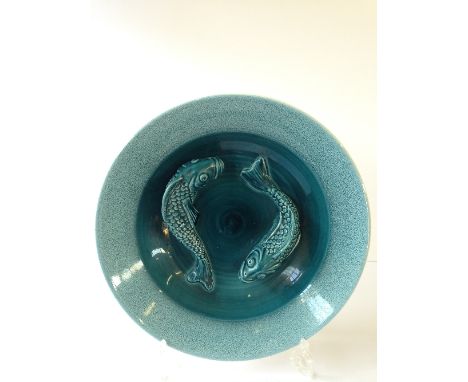 An Alan White Poole Pottery Carp dish, in sized marks and signed in gold A.White to reverse.