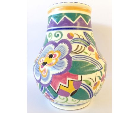 A Poole Pottery vase, shape 443, decorated in the V pattern by Eileen Prangnell (6.5 inches).