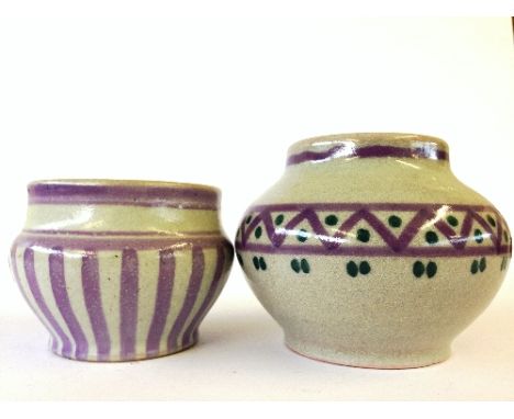 A Carter Stabler Adams red bodied Poole Pottery transitional vase, decorated in the EU pattern by Ethel Barrett together with