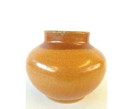 An early 20th century Poole Pottery globular vase, shape 353, decorated in a brown glaze (3.75 inches).