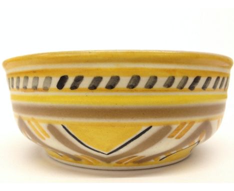 A Carter Stabler Adams red bodied Poole Pottery fruit bowl, shape 489, decorated in the YM pattern by Myrtle Bond (6.75 inche