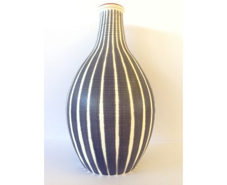 A Poole Pottery Freeform flask shaped vase, shape 690, decorated in the YBC pattern by Gwen Haskins (10 inches).