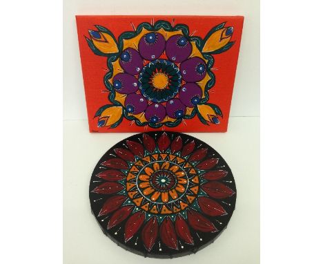 Angela Wyburgh: An original acrylic on canvas painted by the Poole Pottery paintress in 2015 based on original Delphis abstra