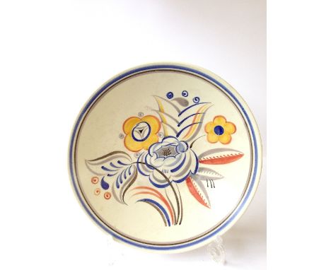 A Poole Pottery footed dish, shape 920, decorated in the WTL and S 1939 NU Art Deco floral pattern (crazing).