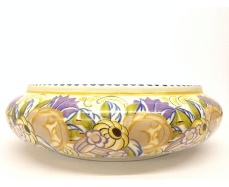 A Poole Pottery fruit bowl, shape 492, decorated in the PD pattern by Eileen Pragnell (10.5 inches overall).