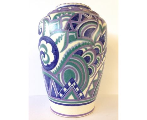 A Carter Stabler Adams Limited Poole Pottery red bodied vase, shape 966, decorated in the CT pattern by Ruth Paveley (origina