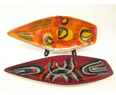Two Poole Pottery Delphis spear dishes, shape 82.