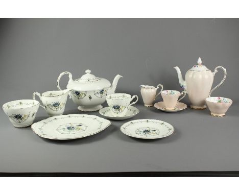 Porcelain tea and coffee sets; the Argyle tea set comprises tea pot, six cups, six saucers, six tea plates, one cake plate, m