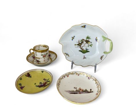 A&nbsp; small group of 19th and 20th century continental porcelain
Including a Herend dish decorated with birds and insects, 