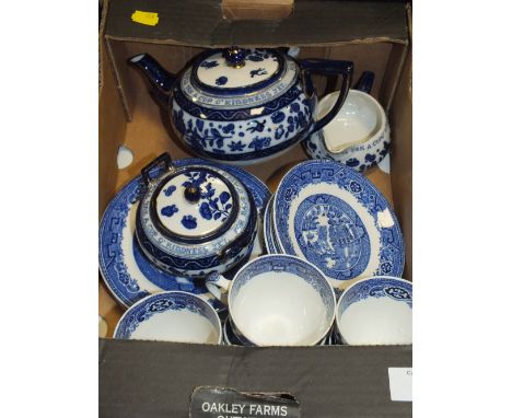 A DOULTON CUFTON TEA SERVICE TOGETHER WITH A WEDGWOOD PAGODA PATTERN TRIOS