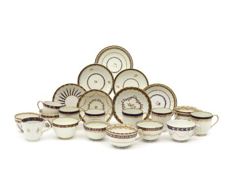 Four Derby cups and saucers and a trio, c.1800-1825, five Derby teabowls, three coffee cups, and a Flight Worcester coffee cu