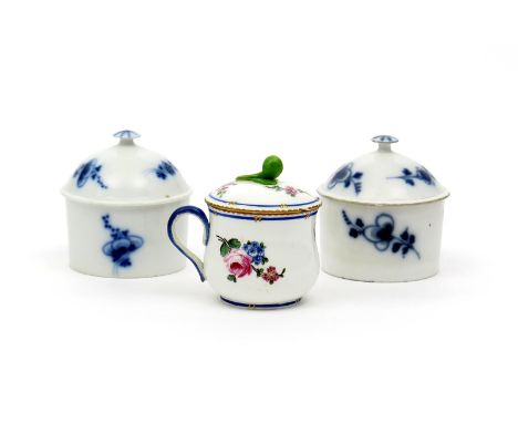 A Sèvres custard cup and cover, date code for 1768, painted with small sprays of polychrome flowers on a white ground, interl
