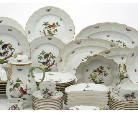 An extensive Herend service, 20th century, decorated in the Rothschild Birds pattern with Meissen-style song birds perched in