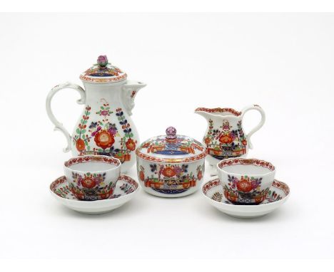 A Meissen part coffee service, 20th century, painted in the Tischchenmuster pattern with indianische Blumen and ornamental fe