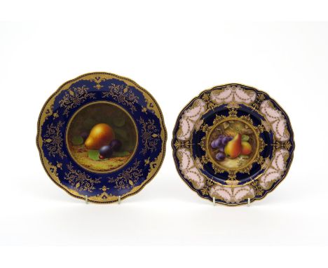 A Royal Worcester cabinet plate by Richard Sebright, date code for 1918, painted with fruit within a wide panelled border wit