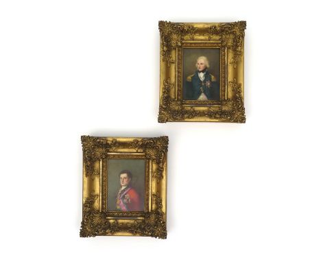 A good pair of Royal Worcester plaques by William Hawkins, date codes for 1915, one painted with a portrait of the Duke of We