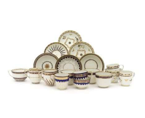 A collection of English porcelain teawares, c.1790-1825, including two Flight Worcester trios, a Flight Worcester teabowl and